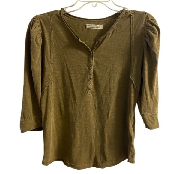 We the free snow drop Henley in olive green short sleeve cotton Medium - Picture 1 of 10